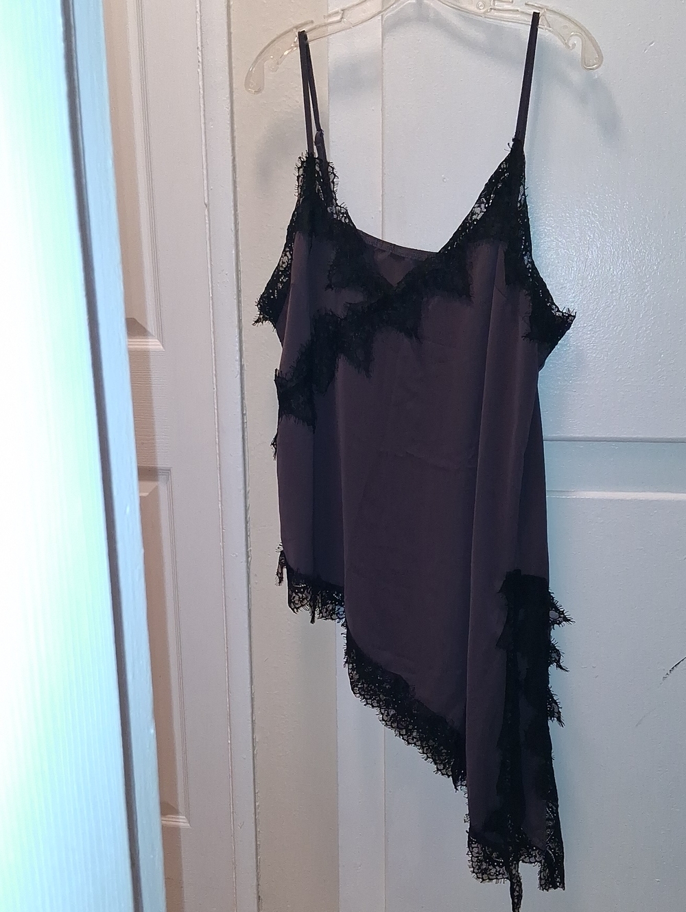 SHEIN Black Lace-Trim Asymmetrical Satin Slip